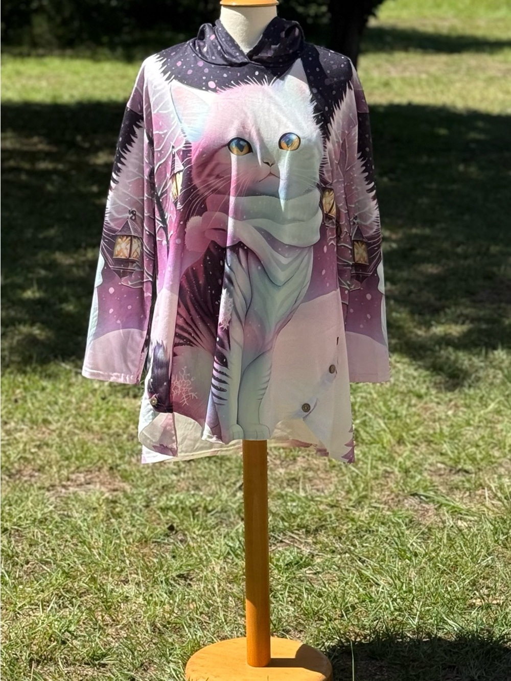 NWOT Hooded Cat-Print Tunic Cape Jacket Size Large (CWT0002)
